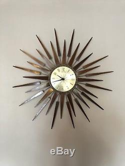 Huge Stunning Vintage Retro Seth Thomas Teak Sunburst / Starburst Wall Clock