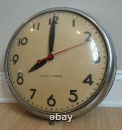 LARGE SCHOOL HOUSE CLOCK Vintage 1950's CHROME electric 15 rare SETH THOMAS