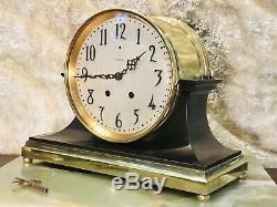 Large Antique USA Seth Thomas Ships Brass Strikes Clock W Brass Base