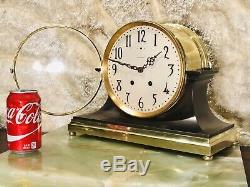 Large Antique USA Seth Thomas Ships Brass Strikes Clock W Brass Base