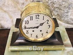 Large Antique USA Seth Thomas Ships Brass Strikes Clock W Brass Base