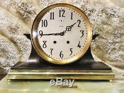 Large Antique USA Seth Thomas Ships Brass Strikes Clock W Brass Base