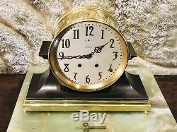 Large Antique USA Seth Thomas Ships Brass Strikes Clock W Brass Base