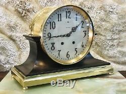 Large Antique USA Seth Thomas Ships Brass Strikes Clock W Brass Base