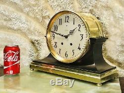 Large Antique USA Seth Thomas Ships Brass Strikes Clock W Brass Base