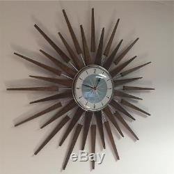 Large Mid Century Seth Thomas Style Starburst Clock Hand Made One Off by Royale