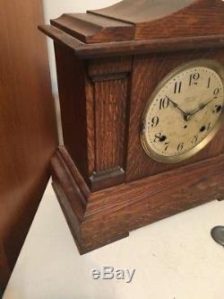 Large Oak Antiqique Seth Thomas 4 Bell Sonora Chime Mantle Clock