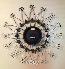 Large Seth Thomas Starburst Wall Clock Brass Face Black Ornate Metal MCM Vinta