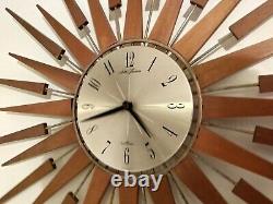 Large Vintage Seth Thomas Scotland Sunburst Starburst Teak Spine Wall Clock