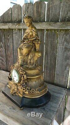 Large seth thomas & sons beautiful flower girl statue clock