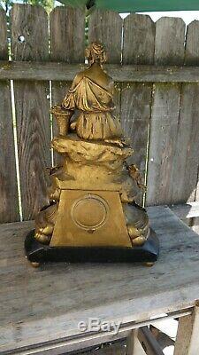 Large seth thomas & sons beautiful flower girl statue clock