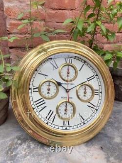 Maritime Antique 17 Polished Brass World Time Wall Clock Ship's Wall clock