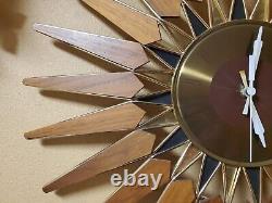 Mid Century Modern 24 Seth Thomas Starburst Sunburst Wall Clock WORKS free Ship