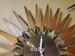 Mid Century Modern 24 Seth Thomas Starburst Sunburst Wall Clock WORKS free Ship