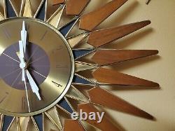 Mid Century Modern 24 Seth Thomas Starburst Sunburst Wall Clock WORKS free Ship