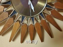 Mid Century Modern 24 Seth Thomas Starburst Sunburst Wall Clock WORKS free Ship