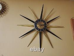 Mid Century Modern 24 Seth Thomas Starburst Sunburst Wall Clock WORKS free Ship