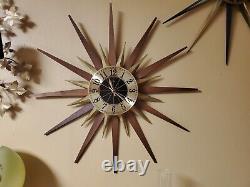 Mid Century Modern 24 Seth Thomas Starburst Sunburst Wall Clock WORKS free Ship