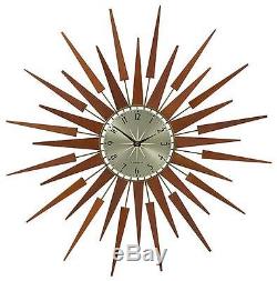 Mid Century Modern Seth Thomas Danish Style Star Sunburst Wood Wall Clock New