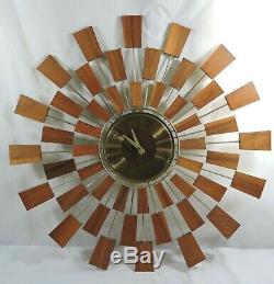 Mid Century Modern Seth Thomas Danish Sunburst Atomic-Style Wall Clock Grandeur