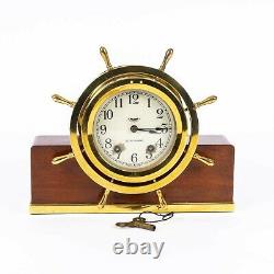 Mid-Century Seth Thomas Mayflower 3 Brass Ship's Bells Clock Mahogany Stand