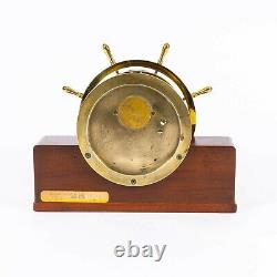 Mid-Century Seth Thomas Mayflower 3 Brass Ship's Bells Clock Mahogany Stand
