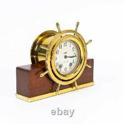 Mid-Century Seth Thomas Mayflower 3 Brass Ship's Bells Clock Mahogany Stand