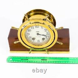 Mid-Century Seth Thomas Mayflower 3 Brass Ship's Bells Clock Mahogany Stand