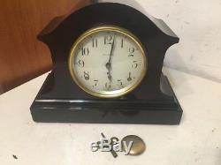 Nice Elegant Antique Seth Thomas Mantle Clock Faux Wood Grain Veneer 89AL