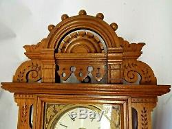 OLD Antique SETH THOMAS WALNUT WALL GINGERBREAD CLOCK Hanging with ALARM RUNS