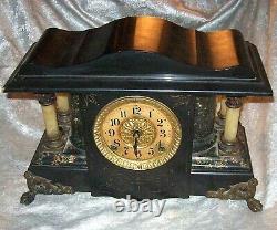 ORNATE ANTIQUE SETH THOMAS ADAMANTINE MANTLE CLOCK with FREE-STANDING COLUMNS