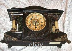 ORNATE ANTIQUE SETH THOMAS ADAMANTINE MANTLE CLOCK with FREE-STANDING COLUMNS