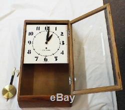 Old Antique ART DECO Oak SETH THOMAS Schoolhouse WALL CLOCK -RUNS