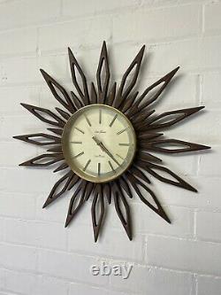 Original Seth Thomas Vintage Starburst /Sunburst Clock mid century teak 1960s