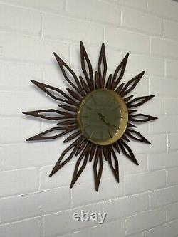 Original Seth Thomas Vintage Starburst /Sunburst Clock mid century teak 1960s
