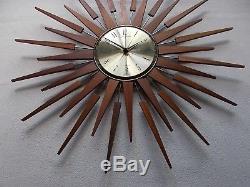 Original Vintage Seth Thomas Sunburst / Starburst Iconic 1960's Teak Wall Clock