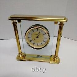 RARE Seth Thomas Mantel Clock Shelf Desk Brass Glass German Quartz Movement