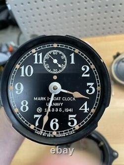 RARE Vintage Mark I US Navy 1941 Ship's Boat Clock Seth Thomas WWII With Key