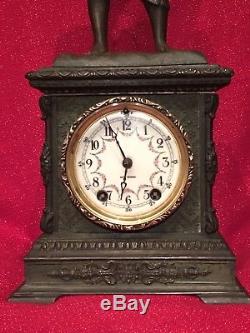 Rare Antique Large Seth Thomas Whistling Boy Mantle Statue Clock Original