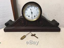 Rare Antique Seth Thomas Carved Tambour Mantle Clock With Scrolls