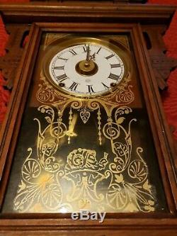 Rare Antique Seth Thomas Eclipse Parlor Clock Hanging Wall Mahogany like wood
