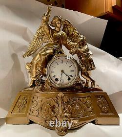 Rare Antique Seth Thomas & Sons Cast Metal Figural Mantel Clock