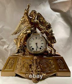 Rare Antique Seth Thomas & Sons Cast Metal Figural Mantel Clock