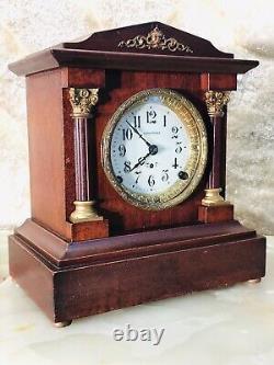 Rare Antique USA Seth Thomas Strikes Keywound Clock W Pendulum, Mahogany Case