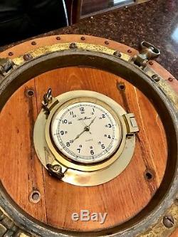 Rare Brass Porthole Vintage Seth Thomas Nautical Clock Runs Maritime Ship 22