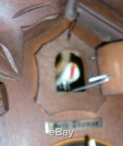 Rare German Seth Thomas Hand Carved Working 8 Day Black Forest Cuckoo Clock