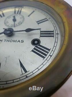 Rare Huge 7inch Seth Thomas Vintage Brass Ship's Boat Clock. Working No key