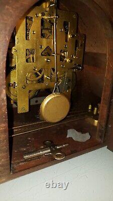 Rare Seth Thomas Camelback Ships Wheel Wood Chime Wind Up Mantel Clock w Key