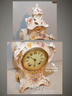 Restored Seth Thomas Beta-1896 Fine Porcelain Case Antique Mantle Clock