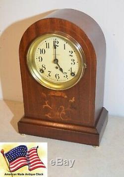 Restored Seth Thomas Prospect 2-1913 Antique Cabinet Clock In Mahogany & Inlay